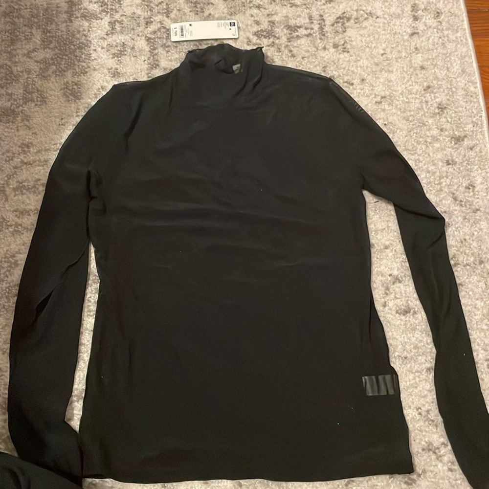 Black Mesh Mock Neck Long Sleeve